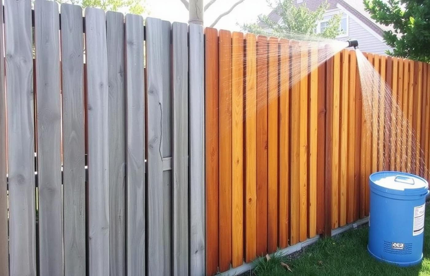 Weathered wood fence restored by BlueWave fence washing